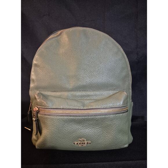 COACH Bag 30550 Backpack Pebbled Leather Medium Women's - Rare Green Authentic - Picture 16 of 16
